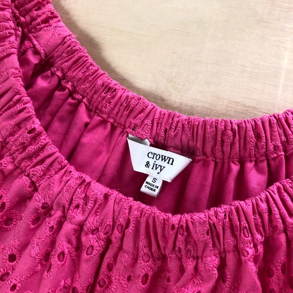 NWT Crown & Ivy Pink Eyelet Off Shoulder Dress - Picture 5 of 8